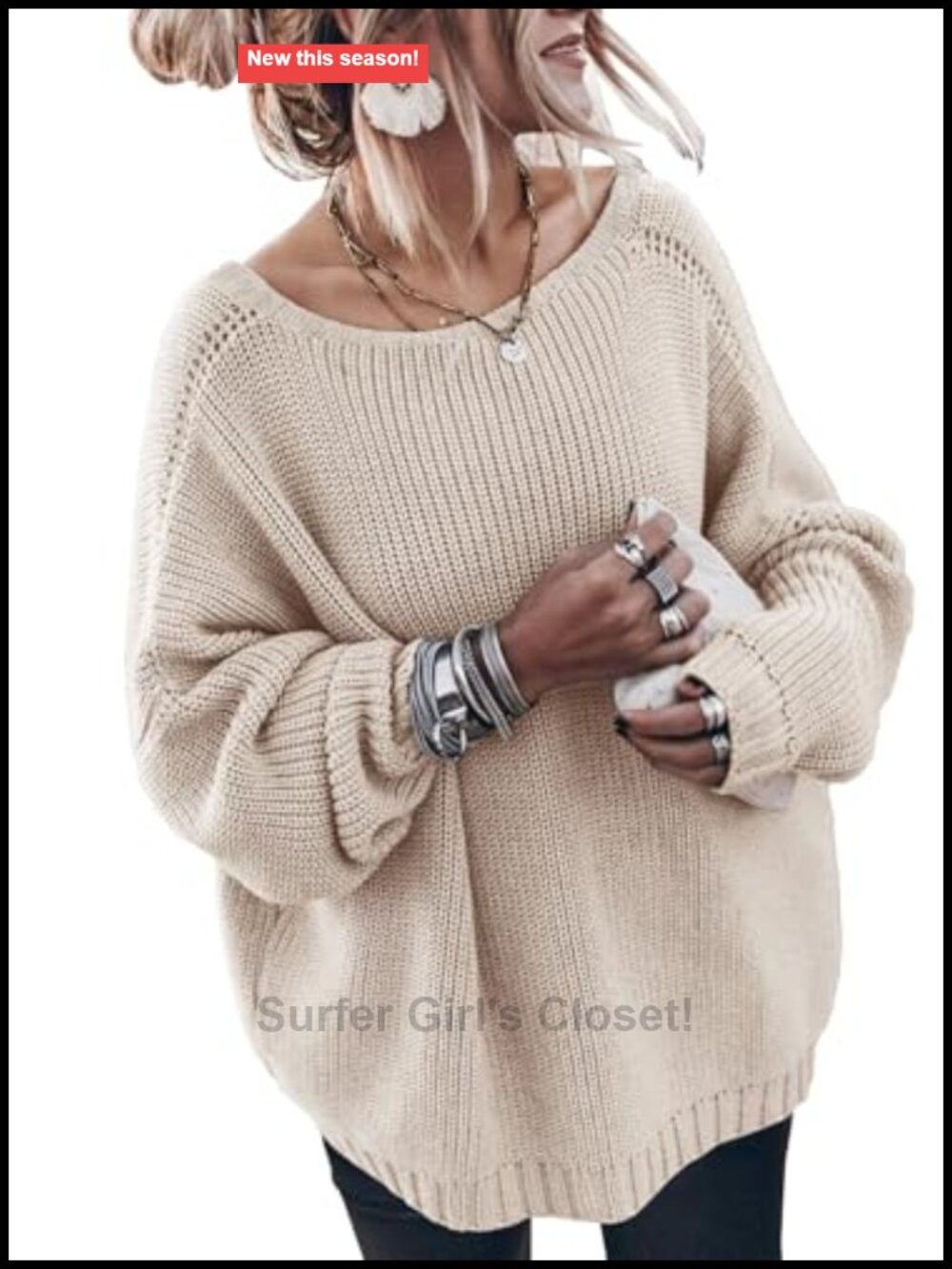 Oversized Cotton Sweater Long Sleeve Loose Knit Pullover